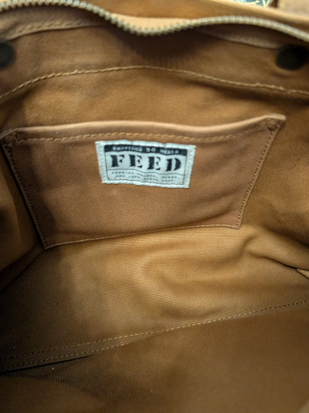 FEED Canvas Tote Bag in Brown Canvas with Leather Handles